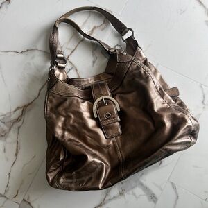 Metallic Bronze Leather Hobo Handbag